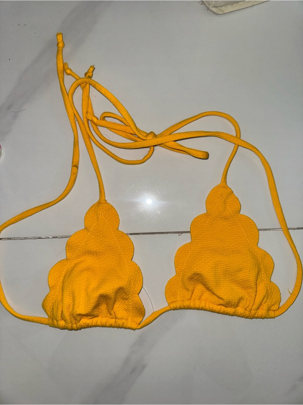 Marysia Swim Scalloped Triangle Bikini Top in Yellow